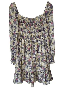 Papillon Floral Smocked Long Sleeve Dress Size Medium Square Neck Ruffle Fairy - Picture 1 of 6