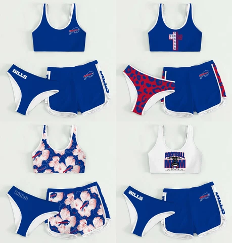 Buffalo Bills Women's 3 Piece Sports Tracksuit Crop Top with Shorts Jogger Sets Cover