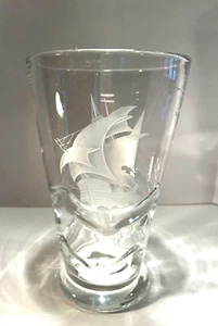 VASE Glass LINDSTRAND Orrefors CRYSTAL Swedish SHIP Schooner LARGE SCANDINAVIAN - Picture 1 of 10