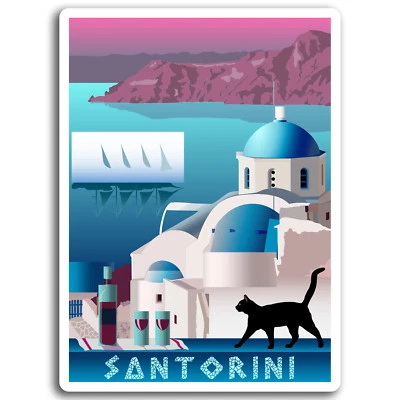 DESTINATION VINYL LTD 2 x 10cm Santorini Greece Vinyl Stickers - Aegean Sticker Laptop Luggage #17034