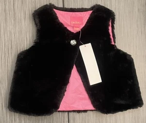 Lilly Pulitzer Girls Black Winston Vest Size XS (2/3) NWT Faux Fur - Picture 1 of 7