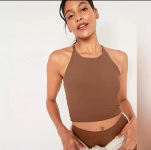 Old Navy Womens Tank Top XXL Brown Powersoft Cropped Built In Bra Light Support - Picture 1 of 7
