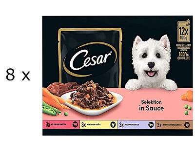 96 x 100 g CESAR Selektion in Sauce (€ 6,97/kg) im Mix-Pack 4 Sorten für Hunde - Bild 1 von 2
