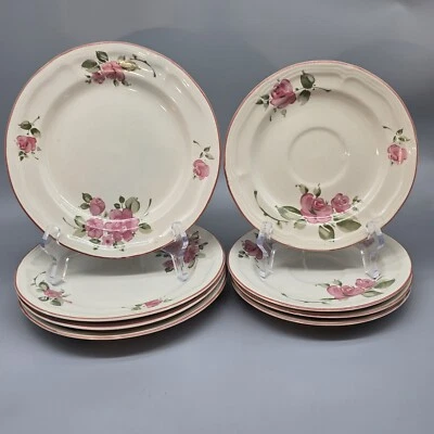 Gibson Designs ROSELAND Rosa Floral Gres 4 Ensaladas 4 Platillos/B&B Plat Foto 1 de 4