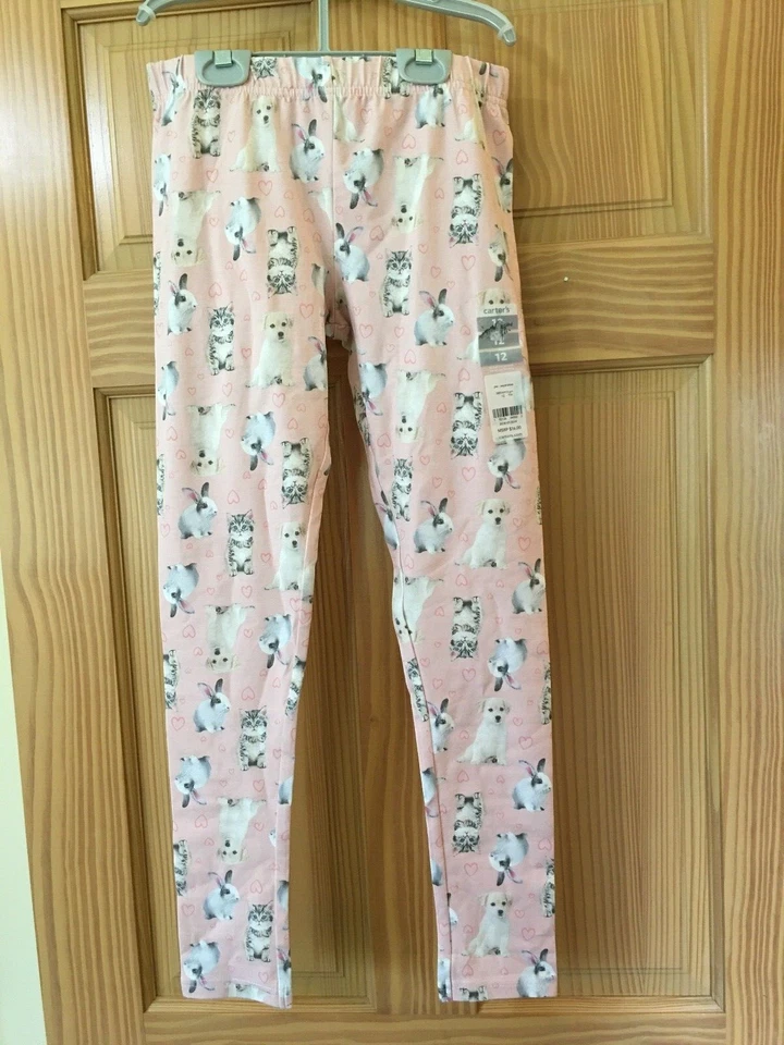 NUEVO CON ETIQUETAS Carter's Gato Perro Conejito Corazones Leggings Niñas Rosa Pascua Esponjoso Amigos Foto 1 de 1