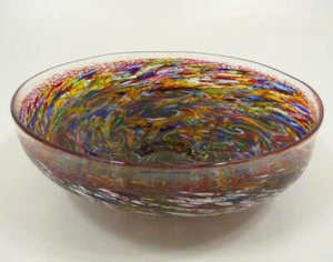 HAND BLOWN GLASS ART DECOR BOWL, DIRWOOD, END OF DAY, GOLD RED BLUE GREEN  n3638 - Picture 1 of 6