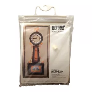 Vtg 1976 Bernat The Banjo Clock Cross Stitch Kit 9”x 20” 100% Linen Fabric New - Picture 1 of 6