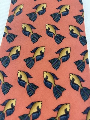 Corbata de seda J. Garcia pez pez pez dorado naranja quemado 3,75” x 57” Foto 1 de 4