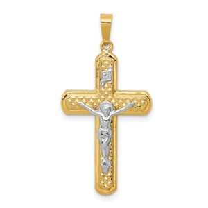 14k Two-tone Gold Polished and Textured INRI Crucifix Pendant 1g, L-32mm, W-17mm - Picture 1 of 4