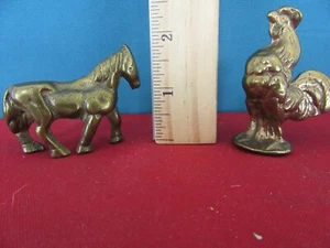 807.  Two Heavy Small Brass Animal Figurines - Horse & Rooster Made in England - Picture 1 of 6