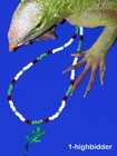  21" Jim Morrison Green Lizard King Pendant Bead Necklace Orig Green White Doors