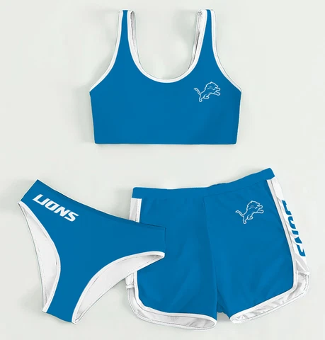 Detroit Lions Women's Athletic Bikini 3PCS Crop Top With Shorts Swimwear Gift Cover