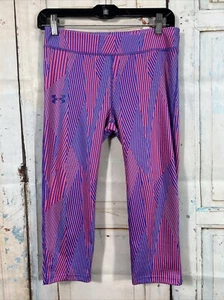 Under Armour girls Compression Leggings Heat Gear Size Youth Large Pink And Blue - Picture 1 of 5