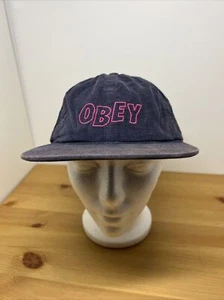 Vintage marineblau Cord OBEY gesticktes Logo verstellbar Druckknopflasche Mütze - Bild 1 von 7
