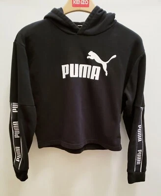 PUMA Sz Small Black Cropped Hoodie Athletic Logo Front Sweatshirt Athleisure Gym - Image 1 of 3