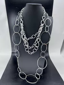 Silver plated 20" 32" multi Chain Necklaces wear double single - Picture 1 of 10