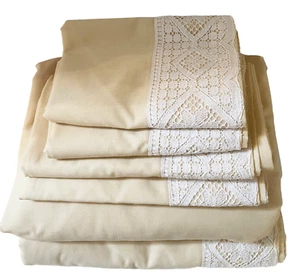 Vintage Cannon Monticello Pale Yellow Queen Sheets & Pillowcases 6 Piece Set - Picture 1 of 11
