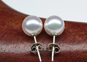 9-9,5 mm rund Süßwasser Perlen Schmuck Ohrhänger Ohrringe Ohrstecker 925 Silber - Picture 1 of 1