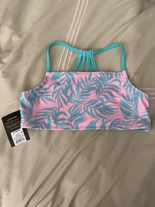 Art Class Girls Pink/Blue Fern Print Bikini Top - Picture 1 of 9