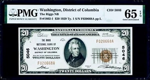 $20 1929 National Bank Note Washington, District of Columbia PMG 65 EPQ Gem UNC - Picture 1 of 3