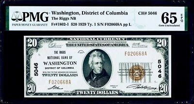 $20 1929 National Bank Note Washington, District of Columbia PMG 65 EPQ Gem UNC - Image 1 of 3