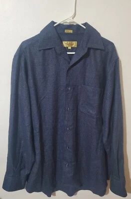 PAUL STUART Cooper 100% Cashmere Button Up Plaid Shirt Blue Men's Sz XL ITALY - Image 1 of 4