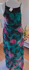 BNWT NEXT Miss N Green Pink Black Maxi Long Sleeveless Dress Size 16 T Tall - Picture 1 of 8
