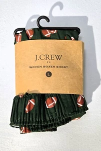 J.Crew 100% Cotton Woven Boxer Shorts Championship Green Football LARGE New - Picture 1 of 3
