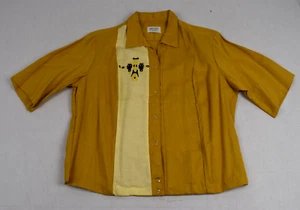 Vintage Bowling Shirt Nat Nast Size 46 60s Golden Wheat Totem Embroidery Rayon - Picture 1 of 9