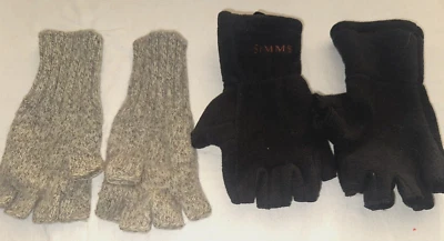 (2 Pairs) Men's SIMMS Polyester Fingerless GLOVES & Gray Wool Unbranded MEDIUM - Image 1 of 4