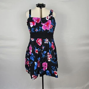 Maurices Dress Women's 20 Black Blue Pink Floral Sleeveless Ruffle Knee Flare - Picture 1 of 18