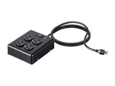 Heavy Duty 4 Outlet Metal Surge Power Box - Black With 6 Feet Cord | 180 Joules - Image 1 of 4