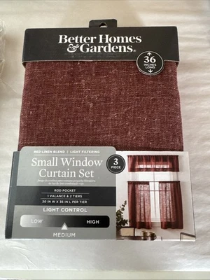 Better Homes & Gardens 3 Piezas Rojo Mezcla Lino Filtro Luz 30"x36" Cortina Foto 1 de 4