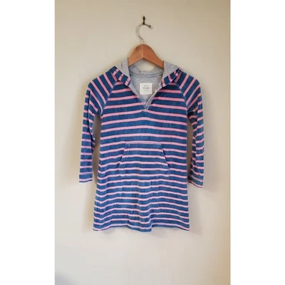 Vestido con Capucha Mini Boden Terciopelo Rayas Rosa Azul Niñas 7/8 con Bolsillo Foto 1 de 4