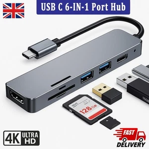 6 in 1 Multiport Type-C Docking Station Hub OTG Adapter 4K HDTV Macbook Pro/Air - Picture 1 of 1