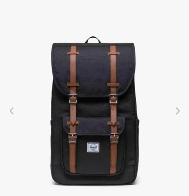 Herschel Little America 便携式电脑背包 - 中容量 17.0L 升,黑色/棕色 — 第 1/4 张图片