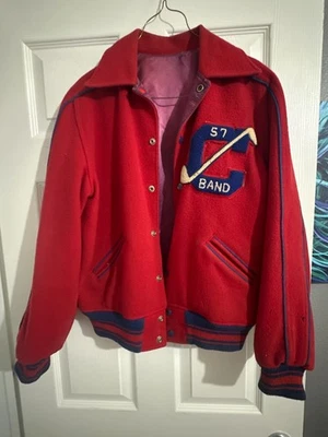 Vintage 1950's Red Wool Letterman Varsity Band Jacket - Image 1 of 4