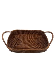 Pampered Chef Woven Selections Rectangle Wicker Serve Basket Casserole Handles - Picture 1 of 7