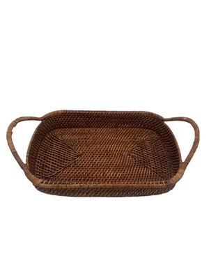 Pampered Chef Woven Selections Rectangle Wicker Serve Basket Casserole Handles - Image 1 of 4