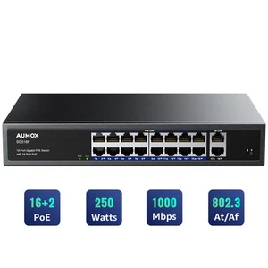 18-Port Ethernet Gigabit PoE Switch, 16-Port PoE with 2 Uplink Gigabit Ports,... - Picture 1 of 7