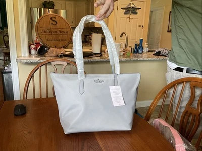 Kate Spade Kitt The Little Better Nylon Large Tote Top Zip Nimbus Grey K6031 NEW - Image 1 of 4