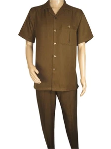 Men 2pc Walking Leisure Suit Short Sleeves By DREAMS 256-22 Solid Caramel - Picture 1 of 16