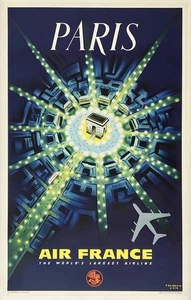 Original Vintage Poster AIR FRANCE PARIS French Airline Travel Tourism LINEN - Picture 1 of 5