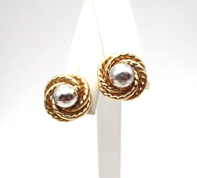 Серьги-узлы из желтого и белого золота 14 карат с плетеной рамкой [E349] - Изображение 1 из 4