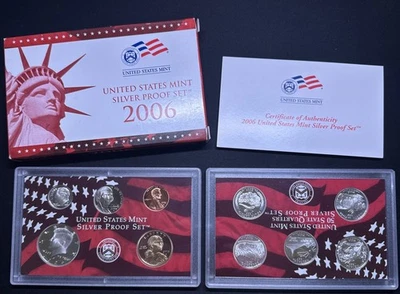 2006 S United States Mint SILVER Proof 10 Coin Set - OGP Box and COA 90% Silver  - Image 1 of 4
