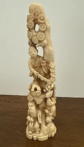 RARE Amazing Antique Asian Carved Sculpture Art SIGNED (CHIPPED) - Foto 1 di 18