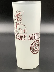 1960s Vintage TEXAS A&M AGGIES Frosted Glass Highball Tumbler 16Oz NCAA - Picture 1 of 5