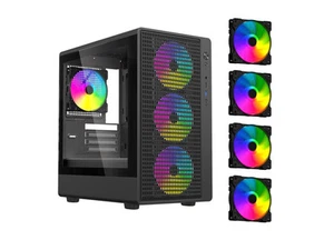 DIYPC ARGB-R1-BK Black USB3.0 /Type C Micro ATX Gaming Computer Case w/ Tempered - Picture 1 of 5