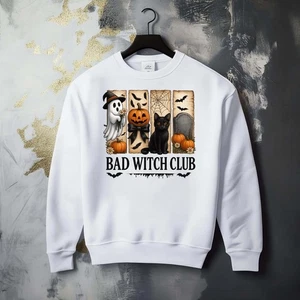 Fall Season Halloween Boo Spooky Cat Ghost Fun Whimsical Graphic Cozy Sweatshirt - Picture 1 of 1