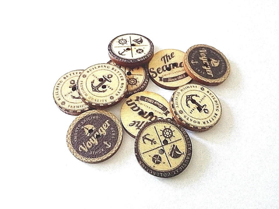 10 große Holzknöpfe Knopf natur schwarz maritim Anker Schiff 20 mm 2 Äuglein 2mm - Bild 1 von 1